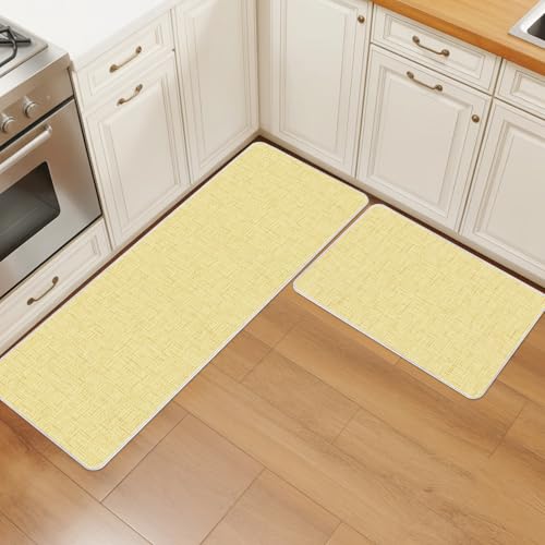 Sunny Yellow Solid Kitchen Rugs Set of 2 Minimalist Cloth