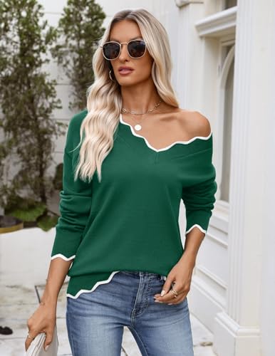 Image of Zeagoo Women's 2026 Fall V Neck Sweater Long Sleeve Lightweight Knit Tops