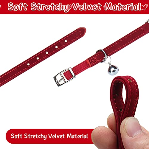 Bingpet Diamond Cat Collar, Adjustable Velvet Safe Kitten Collar With Crystal Heart Charm And Bells, Red #TOP2