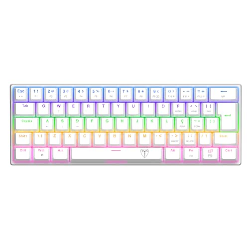 Teclado Mecânico Gamer T-Dagger Arena Iluminação Rainbow Branco 60% Switch Marrom T-TGK321W-BR