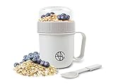GESUND UNTERWEGS - Ob im Büro, Uni oder beim Sport mit dem Müsli Becher bist Du perfekt ausgestattet - der Becher ist der perfekte Begleiter für ein gesundes Frühstück oder eine leichte Mahlzeit.