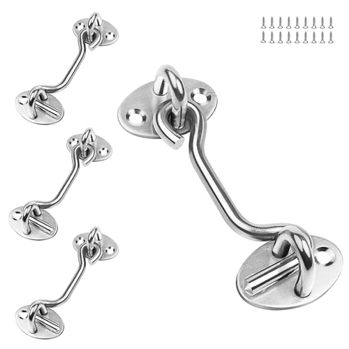 CHSEROK 4 Piezas 75 mm Pestillo de Gancho, Juego de Puerta Corredera, Gancho de Cabina de Acero Inoxidable con Gancho de Bloqueo y Ojo de Tornillo para Puerta de Garaje, Dormitorio