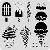 10'x10' Clear Plastic Stencil - Ice Cream (SN190) for Spray Painting Stencil for Painting on Wood, Glass, Wall, Fabric, Rock, Sign, DIY Art Projects
