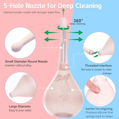 Image of Enema Douche for Men & Women - Anti Back-Flow Anal Bulb with 5-Opening Spray Tip, 150ml Portable Kit for Personal Intimate Hygiene (Pink)