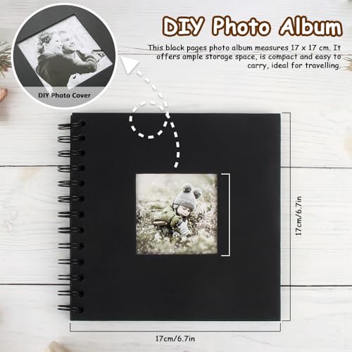 GZSYWZ Fotoalbum zum Selbstgestalten - 17x17cm DIY Scrapbook 20 Blätter(40 Seiten) Schwarze Seiten Fotobuch zum Einkleben, Fotobücher Kraftpapier Spiralalbum für Baby Geburtstag Jahrestag Hochzeit