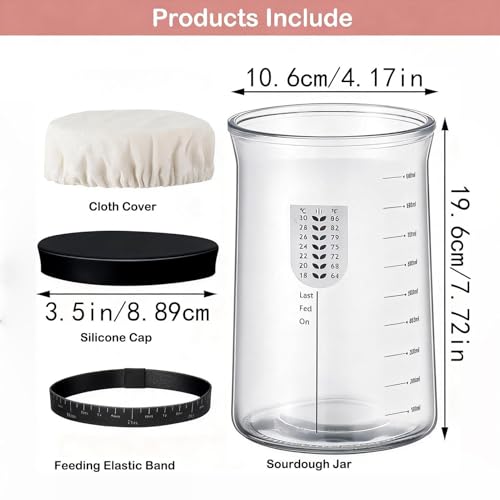 Tarro de masa madre de vidrio transparente con kit de inicio para fermentar 6