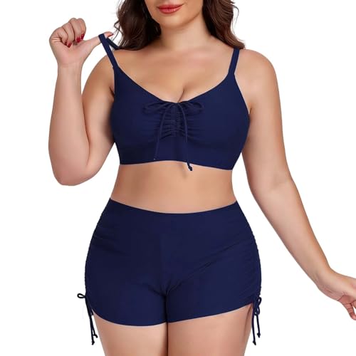 Tankini maillot de bain femme 2 pièces shorty taille haute imprimé léopard