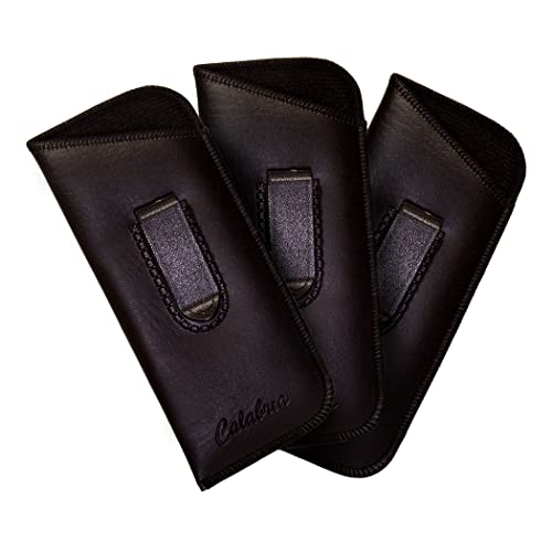 Image of Calabria Slim Half Clip Soft Eyeglass Case 3 PACK-BLACK Syn.Leather & Felt Lined