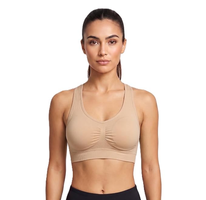 Image of Seamless Comfort: Padded Slip-On Sports Bra for Women - Effortless Support and Style (Free Size-Best for 30 to 36 Boob Size)