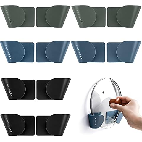 DOERDO 6 Pairs of Wall Mount Pot Lid Organizer, Cabinet Door Organizer Pot Hangers for Kitchen Wall Mount, Adjustable Lid Holder, 3 Colors Cover