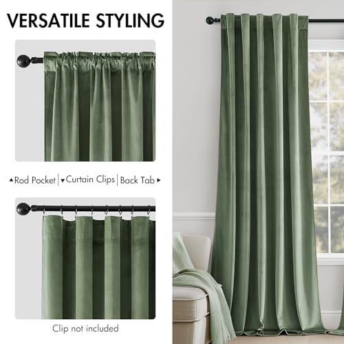 Image of MIULEE Sage Green Velvet Curtains 52x108 inches Luxury Blackout Curtains | Thermal Insulated, Super Soft Window Drapes for Bedroom Living Room, Rod Pocket & Back Tab