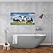 Canvas Wall Art black white cows green grassy meadow under blue sky amersfoort holland Wooden Framed Artwork Easy to Hang Wall Decor for Kitchen Bathroom 20 x 40 inch