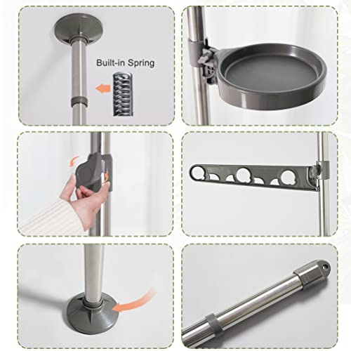 Baoyouni Indoor Plant Pole Stand Double Tension Rods Flower Pot Storage Shelf Holders Floor To Ceiling Display Rack Hanger With 12 Trays, 2 Hooks & 1 Telescopic Rod For Clothes Drying, Grey #TOP5