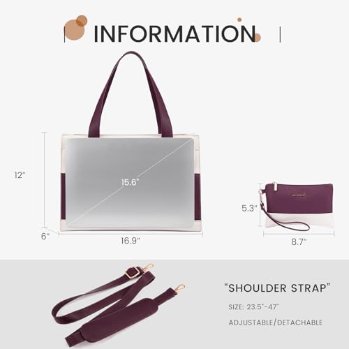 Image of LOVEVOOK Laptop Bag Women 15.6 Inch Laptop Tote Professional Leather Computer Briefcase Waterproof Shoulder Bag Large Capacity Business Teacher Office Crossbody Purse