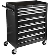 Jack Boss ツールキャビネット 強化7段 ローラーキャビネット 工具箱 大容量 ツールボックス 7段 多段収納 スチール製 キャスター付 多目的工具箱 黒