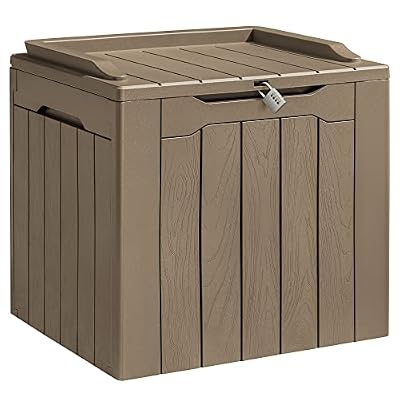 Homall 31 Gallon Resin Deck Box Waterproof Outdoor Storage Lockable Indoor Outdoor Organization and Storage Container for Patio Furniture Cushions, Garden Tools (Khaki)