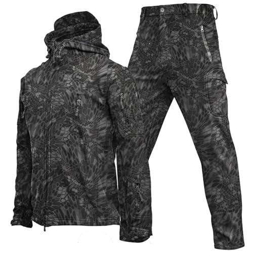 Conjunto de uniforme táctico de dos piezas para hombre, camisa chaqueta, abrigo y pantalones, traje de caza militar, 2 piezas, múltiples bolsillos, Negro-b, M