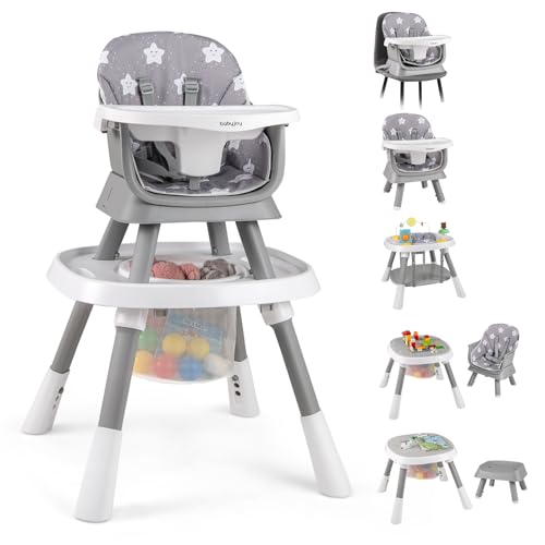 Image of BABY JOY 16 in 1 High Chair, Convertible Baby Highchair for Babies and Toddlers with Activity Center, Booster Seat, Building Block Table, Toddler Chair with Safety Harness, Removable Tray (Gray)