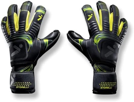 Storelli Silencer Menace Goalkeeper Gloves | Soccer Goalie Gloves with Finger Spines | Enhanced Finger and Hand Protection | Black & Yellow | Size 9
