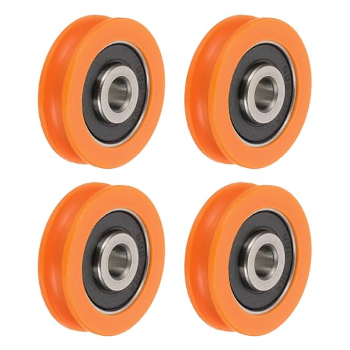 Image of sourcing map U Groove Ball Bearing Roller, 6 x 29 x 8mm Nylon Pulley Guide Wheel Stainless Steel Track Wheel Heavy Duty Replacement for Slide Door Window Mechanical Equipment, Orange Pack of 4