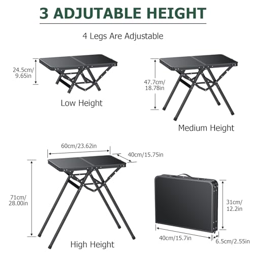 JiGiU Mesa Plegable con Superficie de Malla Metálica, Mesa para Camping con Asa de Transporte y Altura Ajustable (9.7", 28", 18.8"), Capacidad 180 lbs, Ideal para Camping, Cocina, BBQ, RV y Picnic miniatura 2