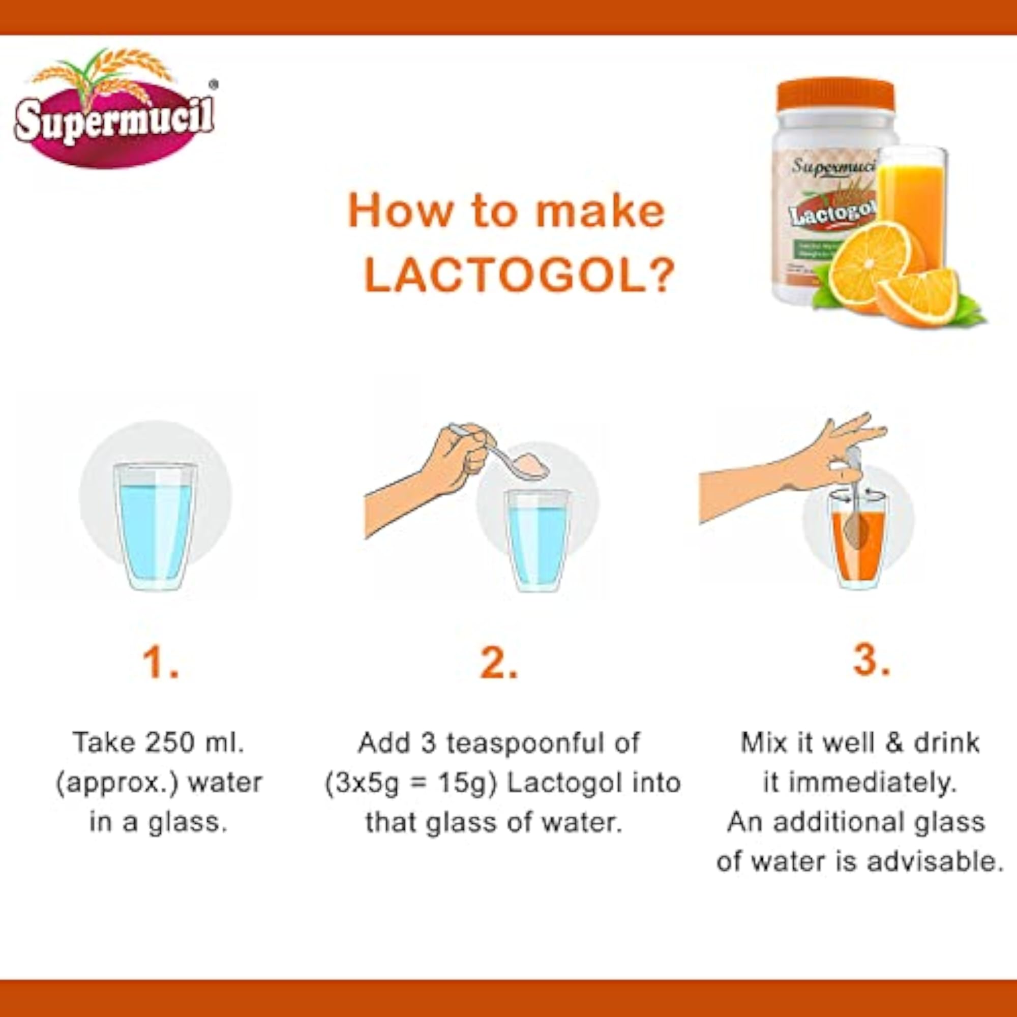 SUPERMUCIL - LactoGol: Lactitol Monohydrate with Isabgol - 270 Gms