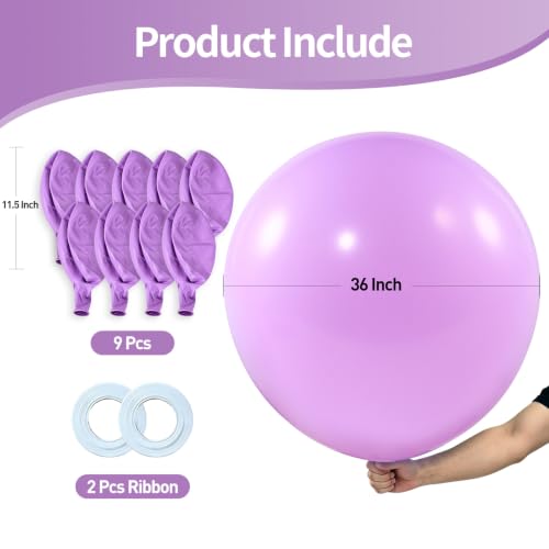 Image of KALOR 9 Pcs 36 Inch Large Pastel Purple Big Giant Round Latex Balloons