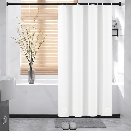 AooHome シャワーカーテン ホワイト ロング 100%防水 PEVA 保温 防寒 防カビ加工 180cm丈 100cm幅 バスカーテン ユニットバス 浴室 北欧 清潔 フック付き 取付簡単