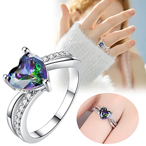 925 Sterling Silver Heart Ring for Women, Heart Band Dainty Engagement Ring Promise Wedding Rings Jewelry, 72