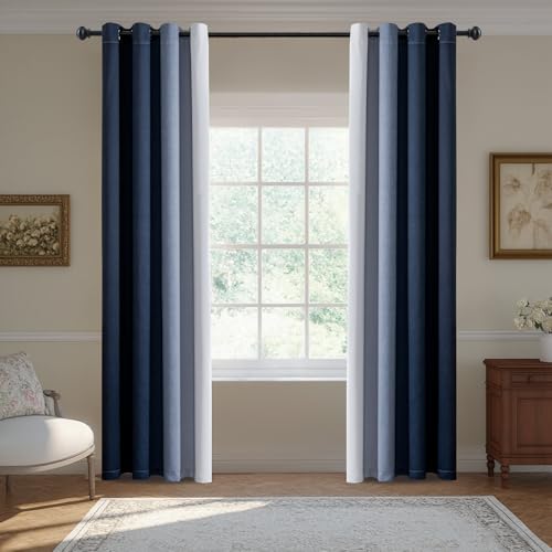 BellaHills Cortinas Opacas para Salón 132x240 cm 2 Piezas Blackout Térmicas Aislantes, Gradiente Azul Marino