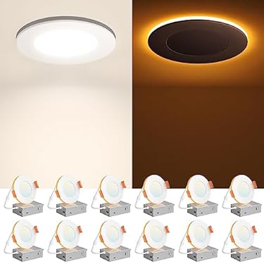 AMAZON - Amico 12 Pack 3 Inch 5CCT LED Recessed Ceiling Light with Night Light, 2700K/3000K/3500K/4000K/5000K Selectable Ultra-Thin Recessed Lighting, 7W=65W, 500LM, Dimmable Canless Wafer Downlight ETL&FCC