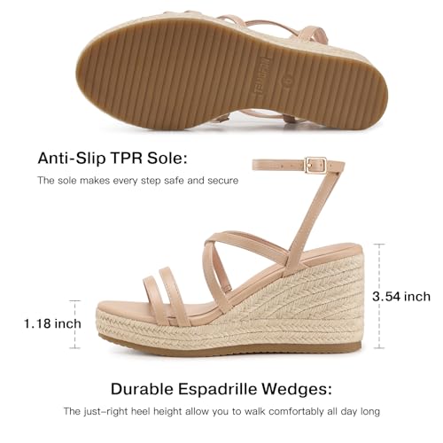 Image of TEMOFON Espadrilles Wedge Sandals for Women: Slip On Elastic Ankle Strap Platform Sandals Dressy Comfortable Summer Wedges Heels Shoes