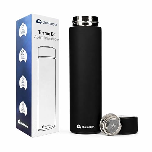 Opiniones de Termo negro que puedes comprar esta semana. 48 Bluelander Termo Acero Inoxidable 500 ml a Prueba de Fugas, Termo Para Café, Termo Infusor de Té, Mantiene la Temperatura Hasta por 12 Horas, Doble Pared, Cierre Hermético, Sin...