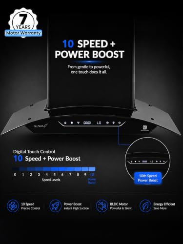 Image of RUWA RAVE 90cm BLDC Motor Kitchen Chimney | 1400 m3 /hr Suction | Filterless Auto Clean | Gesture & Touch Control | Heat Auto Clean Technology | Black