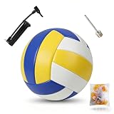 AUEJACKY Volleyball Beachvolleyball, Volleyball Geschenke, Weich, Wasserdicht Und Langlebig, Wird Mit Pumpe, Luftnadel Und Netzbeutel Geliefert. (Gelbe, Blaue und weiße körnige Textur)