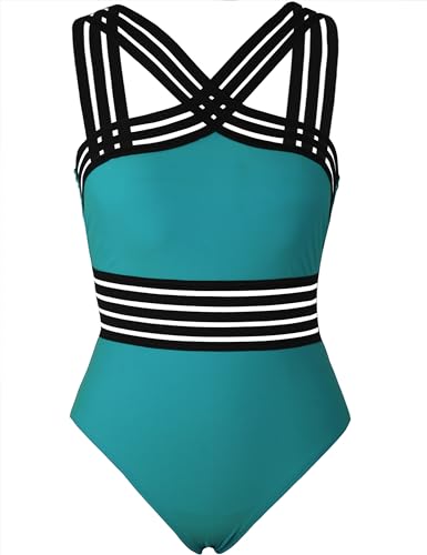 Hilor High Waisted Swim Suits for Women Front Crossover One Piece Swimsuits Sexy Tummy Control Bathing Suits Monokinis Bluebird Blue S/US4-6