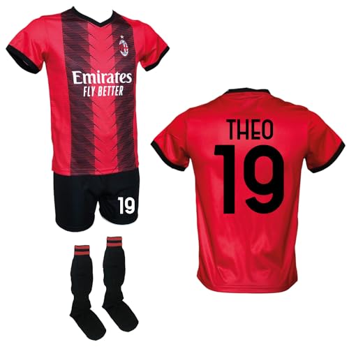 DND DI D'ANDOLFO CIRO Completo Calcio Maglia Theo Hernandez Milan, Pantaloncino con Numero 19 Stampato e Calzettoni Replica Autorizzata 2022-2023 Taglie da Bambino e Adulto (L (Adulto))