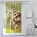 Produktbild Guofuos Grünes Kätzchen Duschvorhang 200x180cm Duschvorhäng Anti Schimmel,Wasserabweisend Stoff Duschrollo Waschbar,3D Draussen Bad Vorhang Schnell Trocknend,Badewanne Badezimmer Decor Vorhänge