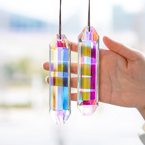 Hdcrystalgifts 2Pcs 5 Inch Large Crystal Sun Catcher Prisms, Ab Colored Hexagone Hanging Suncatchers, Rainbow Maker For Windows, Room, Chandelier, Garden Home Decor thumb #6