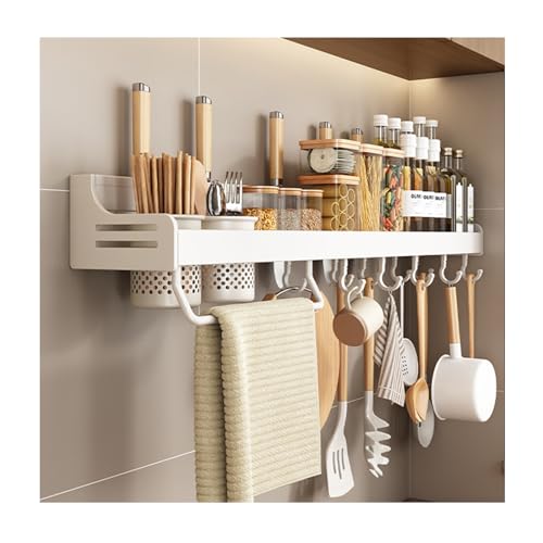 OTHZON Scaffale da Cucina in Alluminio a Parete, portaspezie, portacondimenti, portautensili, Organizer per condimenti con 10 Ganci, Barra sospesa, Bianco, 80 cm 2 Tazze