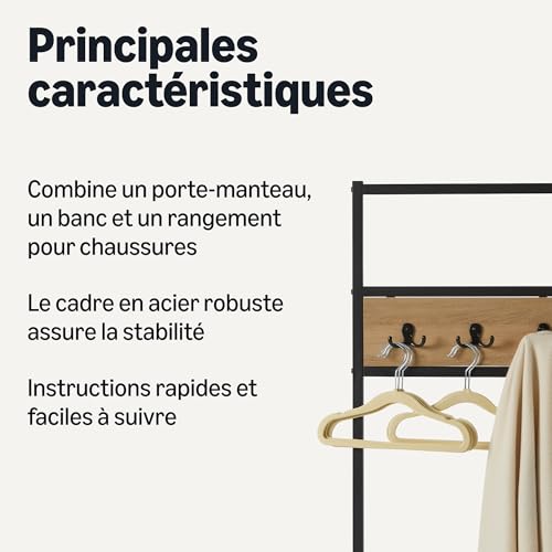 Banc d’Entrée 3-en-1 avec Crochets, Chêne - Amazon