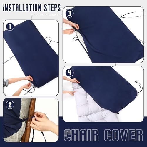 Image of Tudomro 4 Pcs Outdoor High Back Chair Cushion Covers (Not Includes Cushion) Waterproof Patio Replacement Rocking Chair Slipcover Seat Pad Cover with Tie for Furniture (Navy Blue,44'' X 21'')
