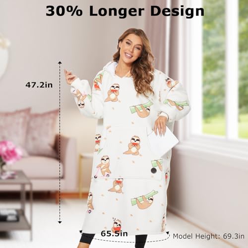 THREE POODLE Wearable Hoodie, Oversized Long Sherpa Sweatshirt Blanket for Adults Women Men, Warm Cozy Sloth Hooded Blanket, Gifts for Mom Girlfriend by THREE POODLE - Image 2