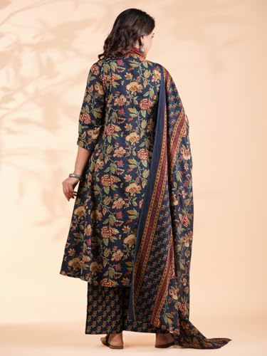 Image of Vbuyz Women Floral Print With Mirror Work Cotton Kurta Palazzo With Dupatta