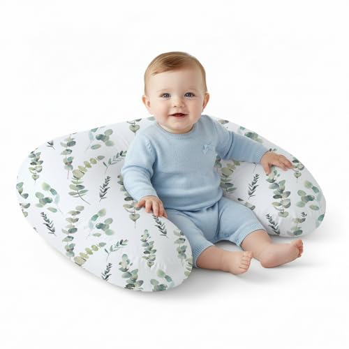 Little Grape Land Nursing Pillow,Upgraded Breast Feeding Pillow for Mom,Breastfeeding & Bottle Feeding for 0–17 Months, Soft Machine Washable Cover with firm breathable filling,Tummy Time,Green Leaves