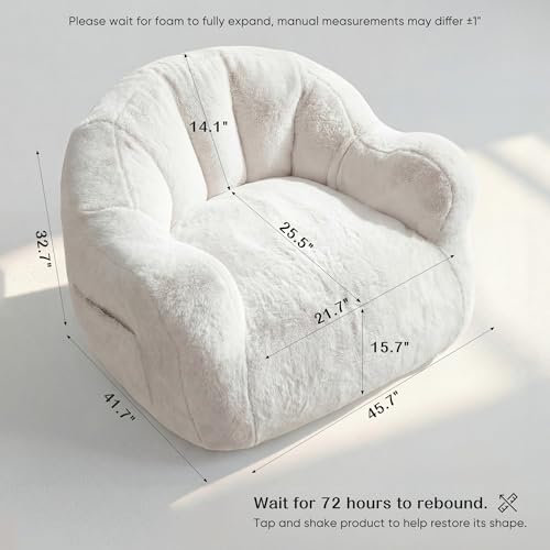 Image of Homkdom Giant Bean Bag Chair for Adults, Comfy Bean Bag Sofa with Armrests | Cozy Reading Chair & Stuffed Floor Sofa, Faux Fur Shell-Shaped Floor Chair for Living Room Napping, Gaming, Lounging, Beige