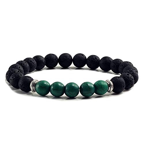 Pulseras de piedra volcánica natural QYYZTHX con cuentas de lava negra para el balance masculino