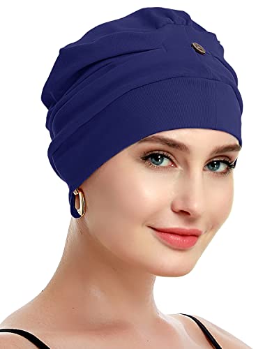 Osvyo Turbans chimio pour femme - Chapeau de perte de cheveux - Coton léger - Emballage scellé - Taille unique, COTON BLEU MARINE, Taille unique – vue 6