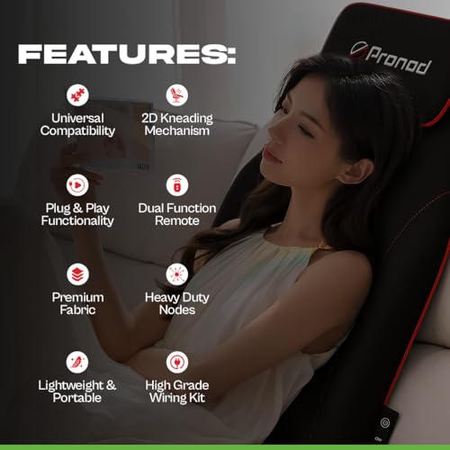 Image of Pronod Portable Ergonomic Massage Office Chair Cushion for Car & Seat, Lumbar Support, Breathable Fabric, Adjustable Recline, Built-in Massage for Back, Neck & Waist - Home, Office & Car Use