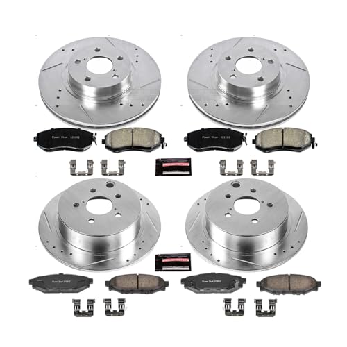 Image of PowerStop Front and Rear Brake Kit for Subaru Impreza 2012-16 - Drilled and Slotted Disc Rotors with Carbon-Fiber Ceramic Brake Pads Replacement, K6113